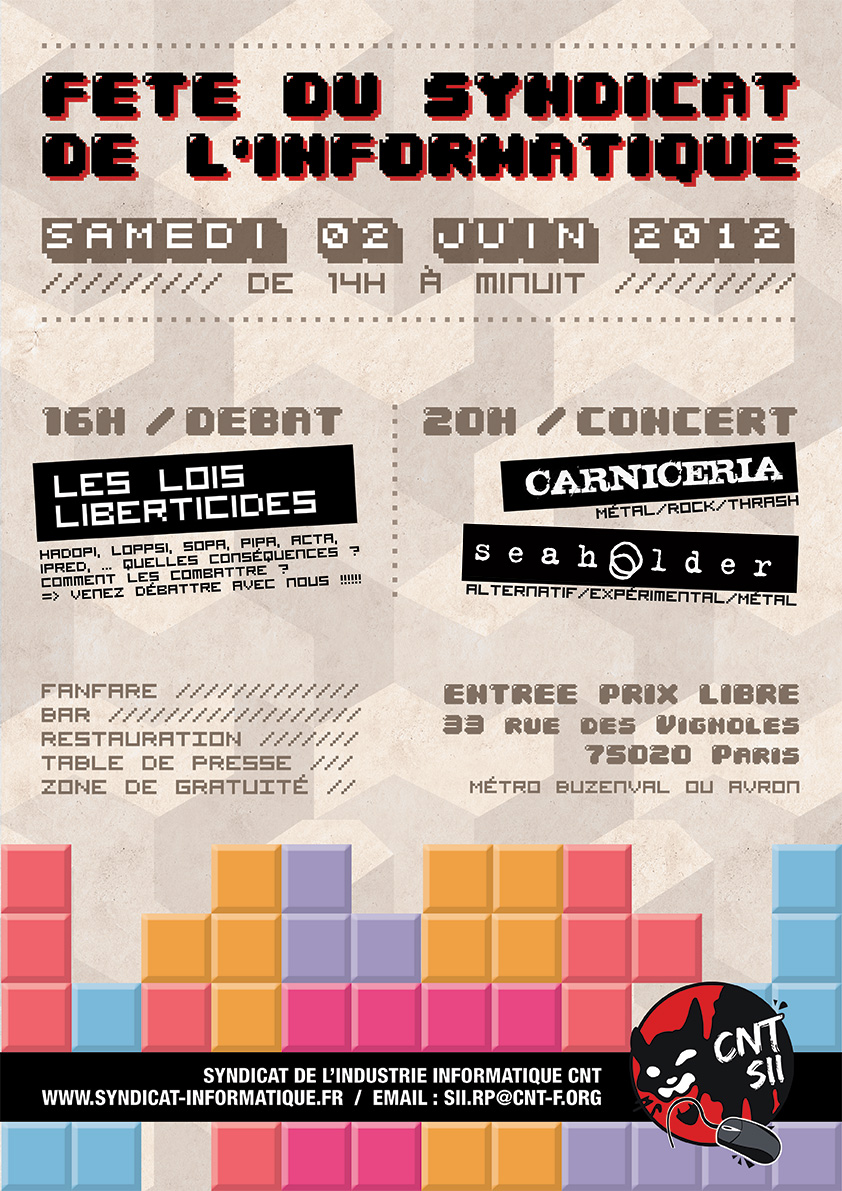 Affiche de la fête de l'informatique le 2 juin au vignoles en mode rétro-gaming